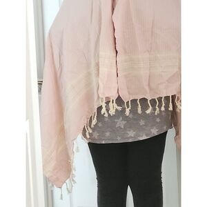 Pink and White Scarf Linum Large Cashmere Like Shawl Body Winter Warm Tassel